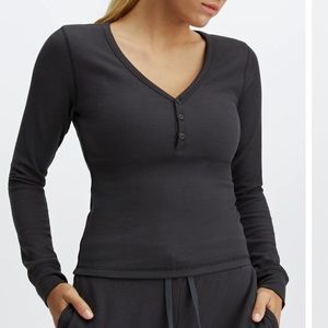 Waffle Knit Henley Long Sleeve Shirt